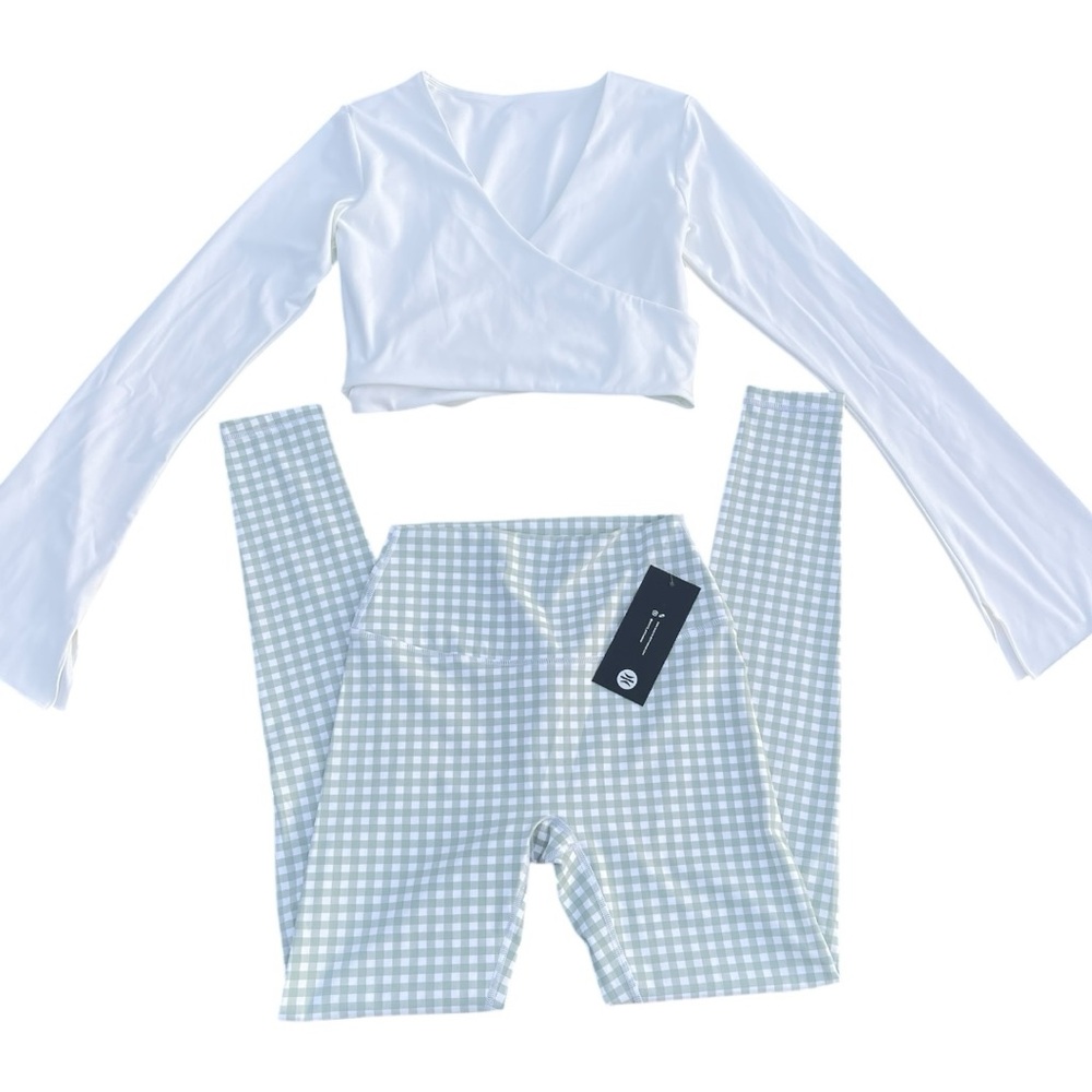 Astoria Luxe Balance Medium Wrap Top and Gingham Leggings Set